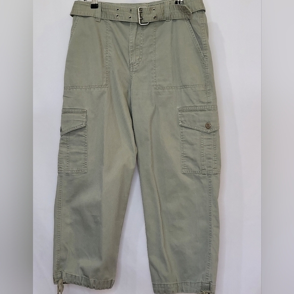 Gloria Vanderbilt Pants - Gloria Vanderbilt Olive Green Cropped Cotton Utility Cargo Pants w/Belt - Size 8